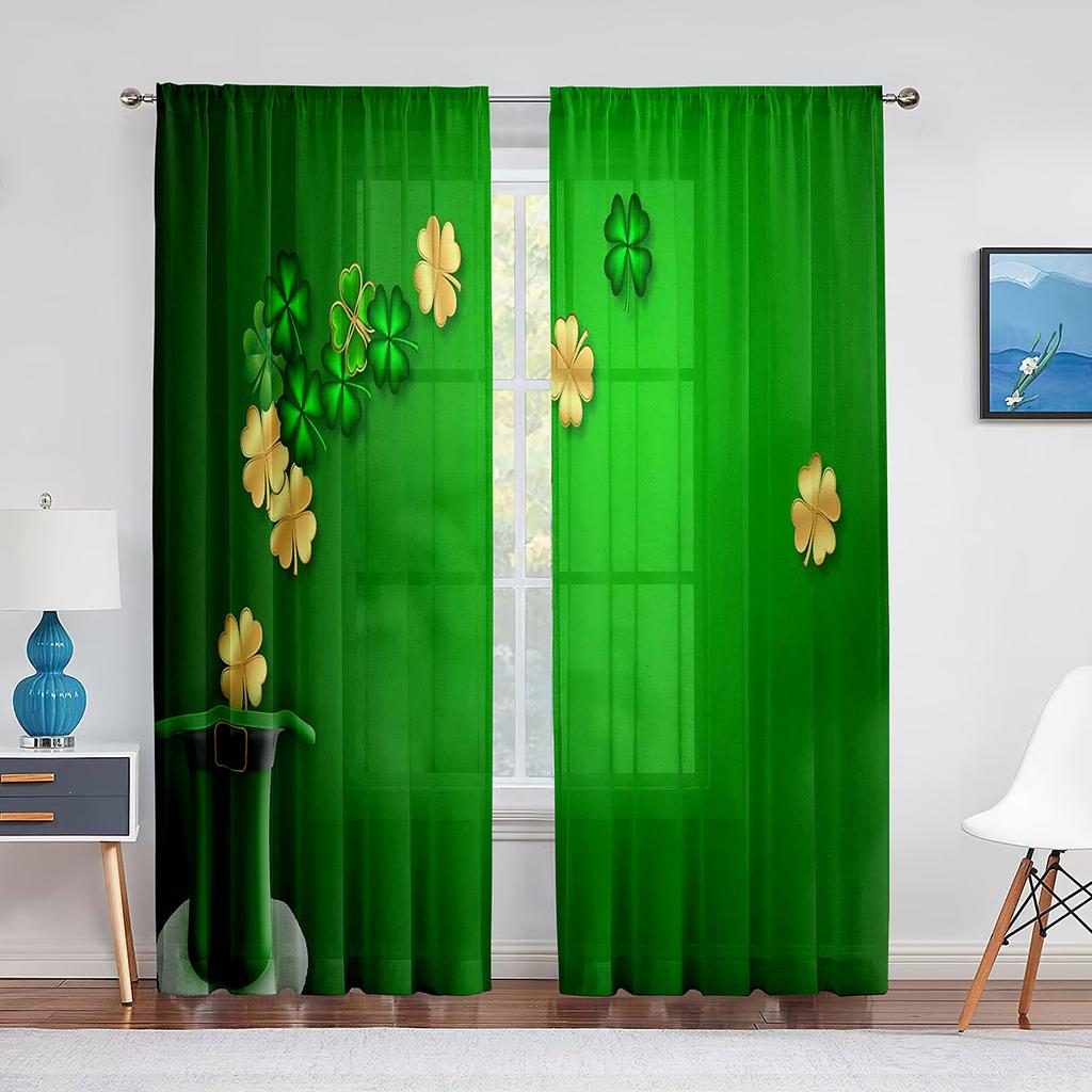 Tüllvorhang mit grünem Kleeblatt „Happy St. Patrick's Day“ für Schlafzimmer, Fenstervorhang, Luxusdekoration, Wohnzimmer, transparenter Vorhang