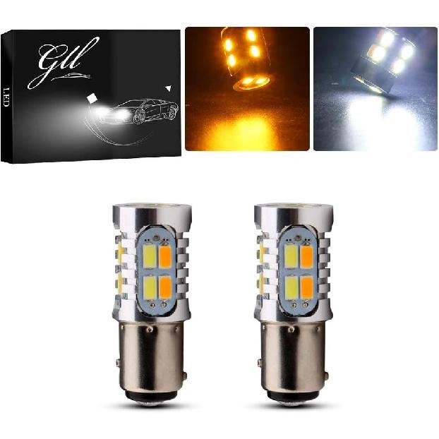 2pcs Super Bright 400LM 1157 BAY15D Amber/White Switchback Turn Signal LED