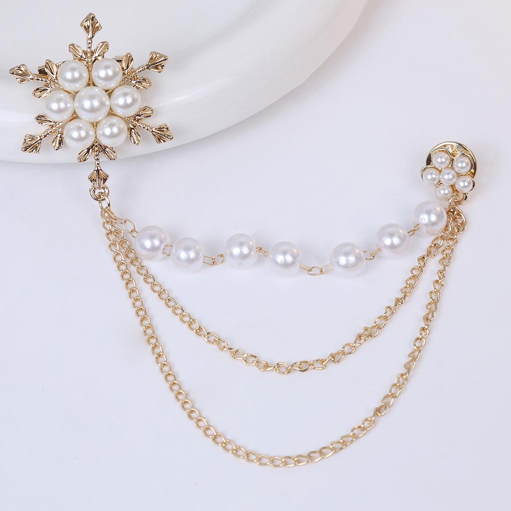 Simple Light Luxury High-End Pearl Brooch, Temperament Fashion Clothes Accessories Fringed Chain Snowflake Brooch