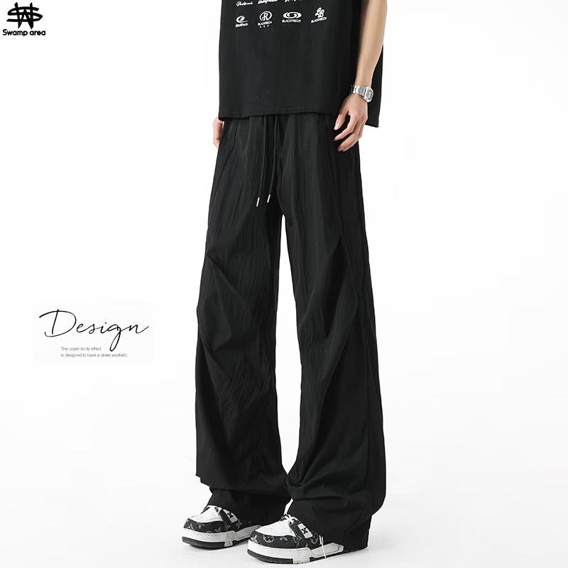 

SWAMP AREA Men s Pleated Ice Silk Loose Straight-Leg Pants