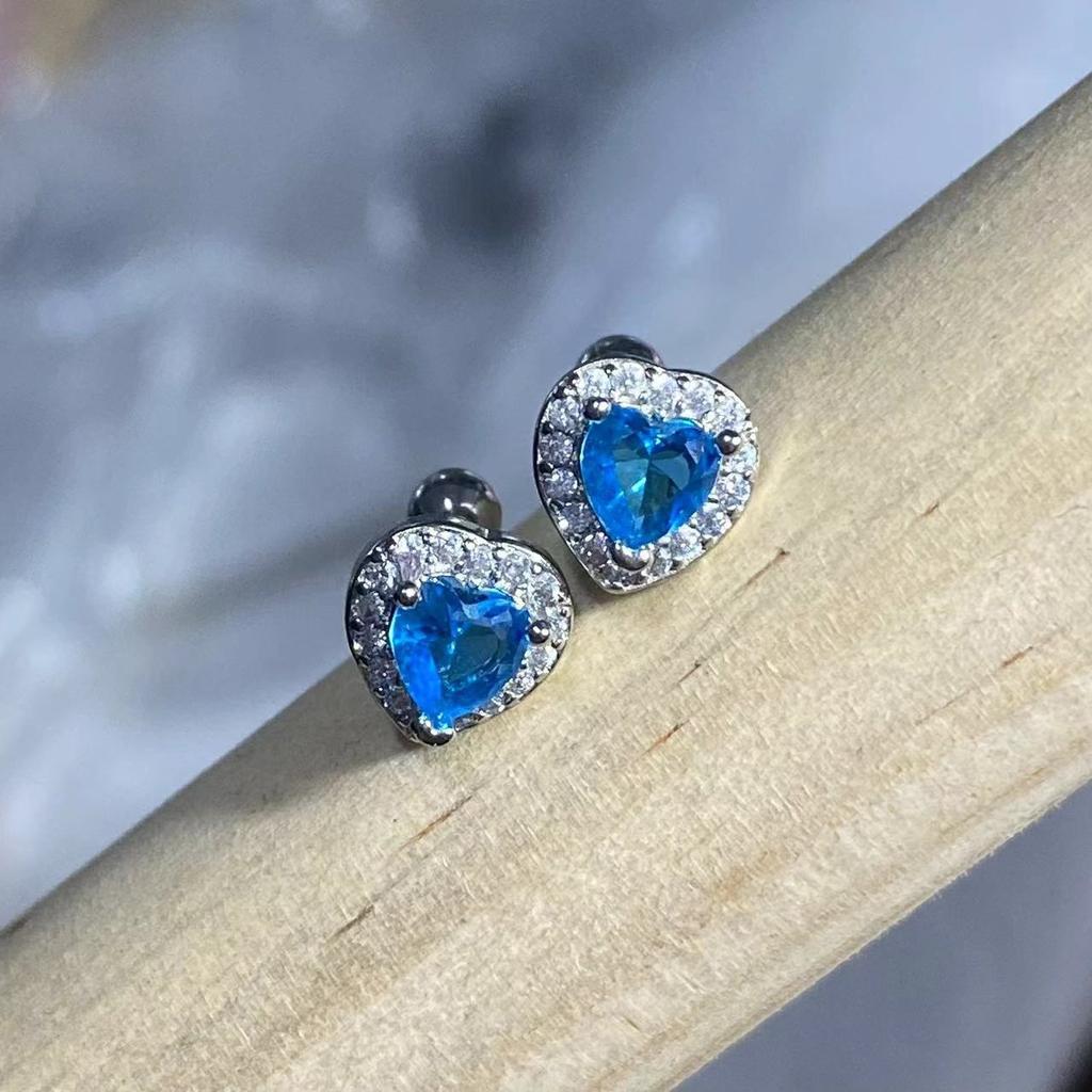 Blue love zircon stud earrings simple versatile spiral screw stud earrings