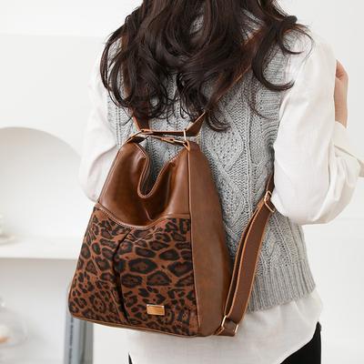 Bolsa tote com estampa de leopardo, bolsa de ombro feminina versátil, nova bolsa de ombro com zíper, super prática, mochila da moda