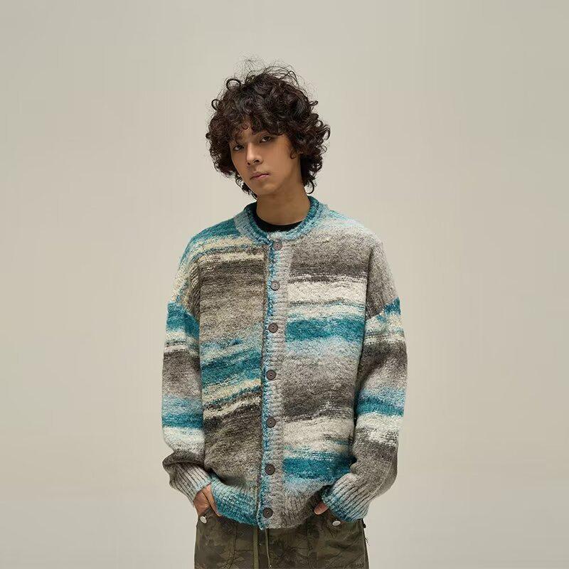Men's Autumn/Winter Retro Striped Cardigan Sweater - Loose Fit, Casual Style