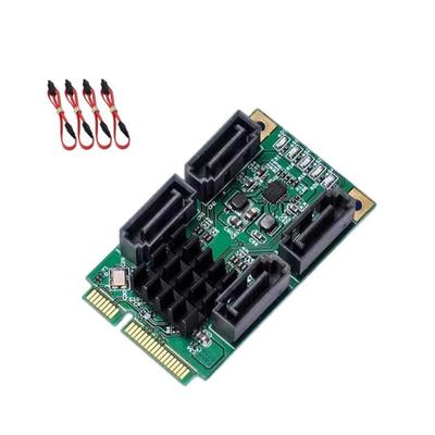 Carte Contrôleur Mini PCIe vers SATA3.0 4 Ports Indépendants Compatible AHCI pour Mises à Niveau d'Ordinateur Portable