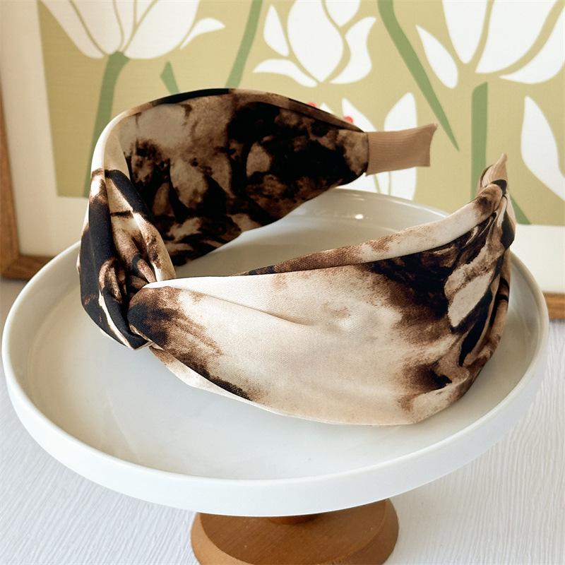 Bandeau large croisé rétro Tie-Dye Peinture à l'huile montante pour chignon de femme