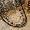 Geometric Leather Chain Necklace For Men With Handmade Design And Multilayer Style