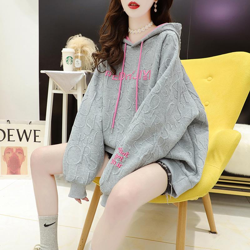 Women's 2026 Korean-Style Jacquard Hooded Pullover - Autumn/Winter Trendy Loose Fit Hoodie