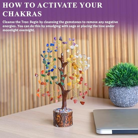 Crocon Seven Chakra Gemstone Tree Feng Shui Figurine Money Bonsai Good Luck Reiki Healing Crystals Wealth Room Table Décor