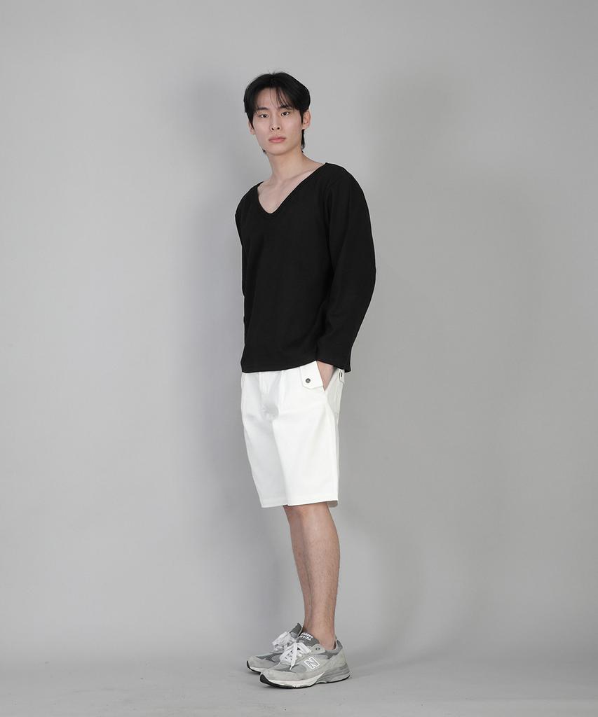 Seinteukeulu Plain Big V-Neck Long Sleeve Tee Bigv-879 Black