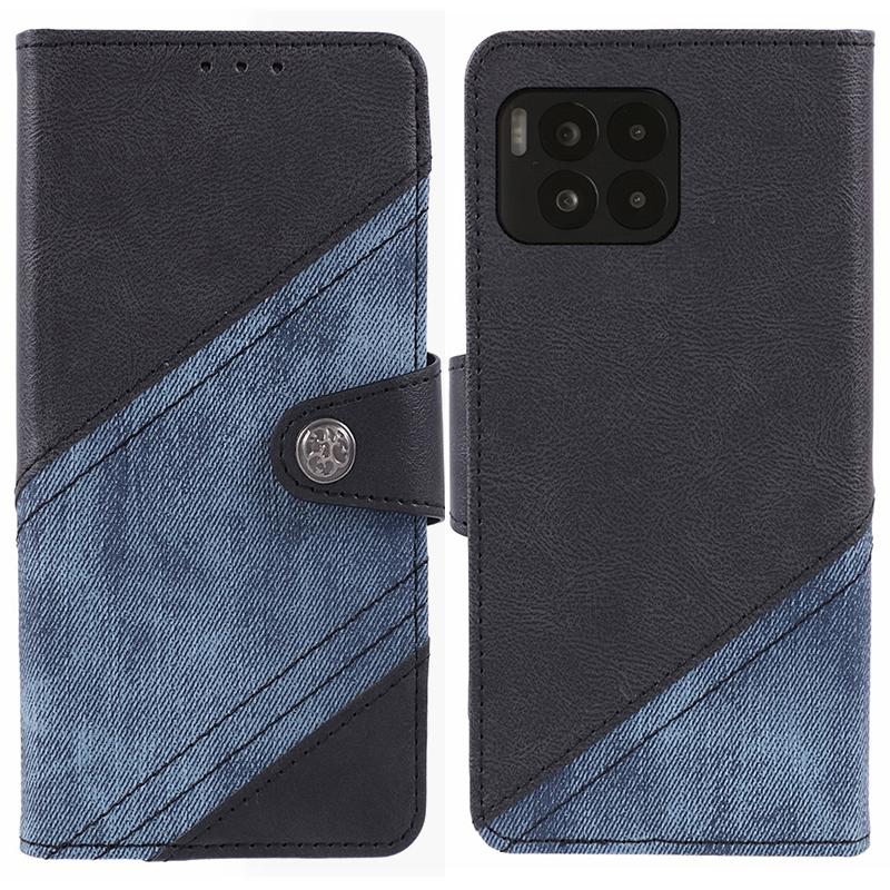 

For T-Mobile REVVL 7 Pro/T Phone 2 Pro Case Flip Stand Leather Splicing Phone Cover Black