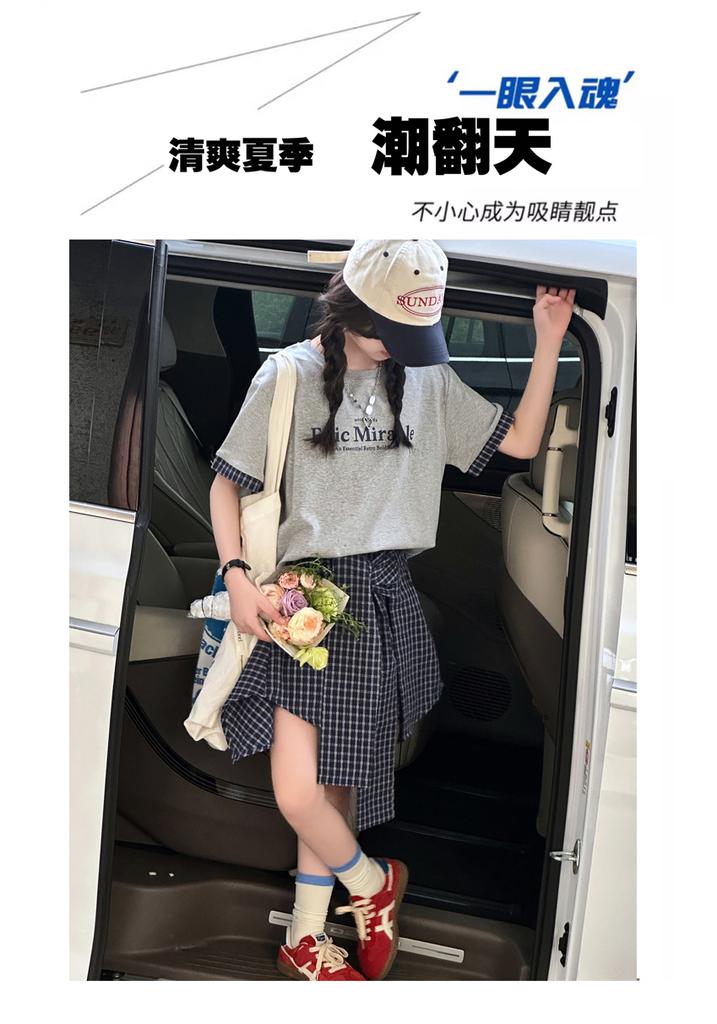 Girls' short sleeved skirt and pants set for summer 2026, new children's Korean style outfit, stylish little girls' summer two-piece set