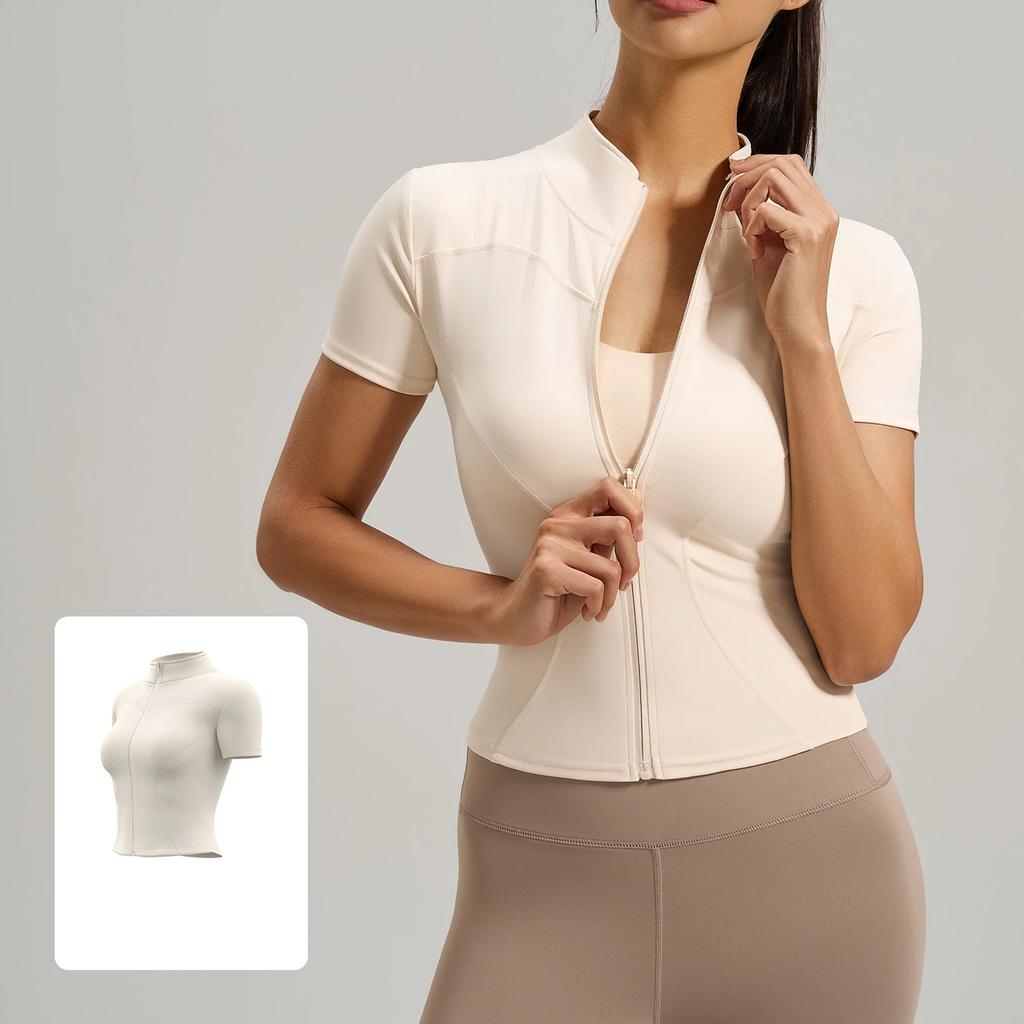 Summer New High Elastic Yoga Clothing Women Jacket Tight Running Naked Fitness Sports Top Short Sleeved Female