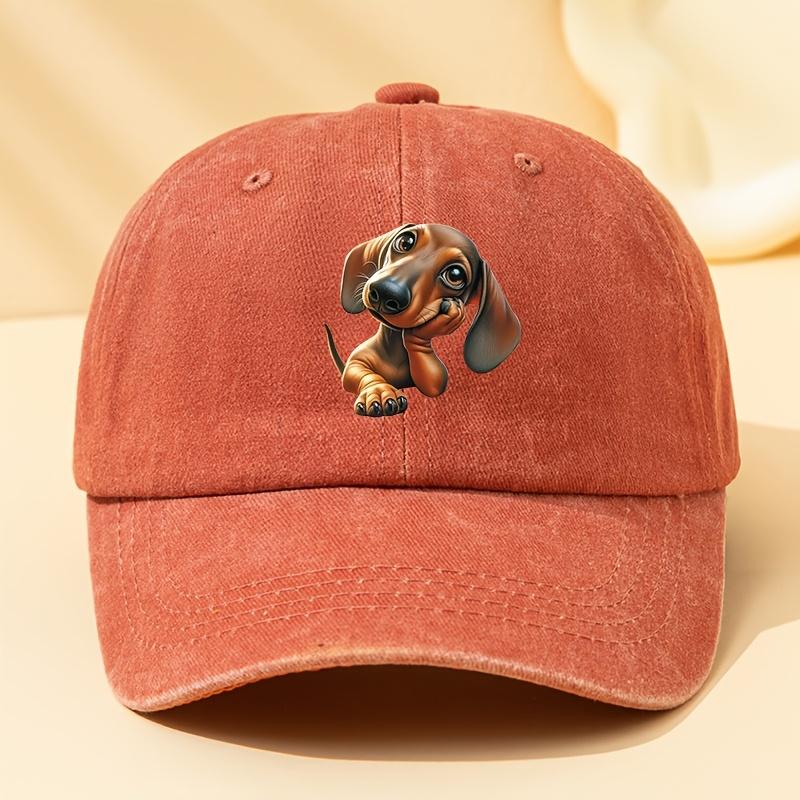 Adorable Dachshund Print Baseball Cap  Washed Vintage Style Adjustable Fit Soft  Comfortable Perfect for Casual Wear Outdo