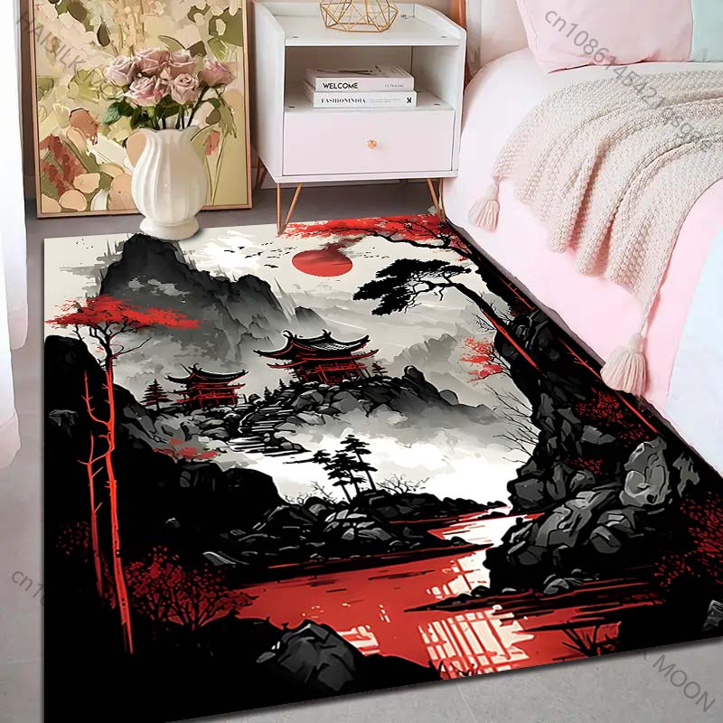 Japanese ink wash landscape art Pattern Rug Carpets for Bedroom Living Room Sofa Mat Creative Door Mat Cloakroom Home Decor
