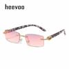 New Lady Small Rimless Square Diamonds Sunglasses Women Brand Fashion Rhinestone Gradient Rectangle Sun Glasses Female Uv400