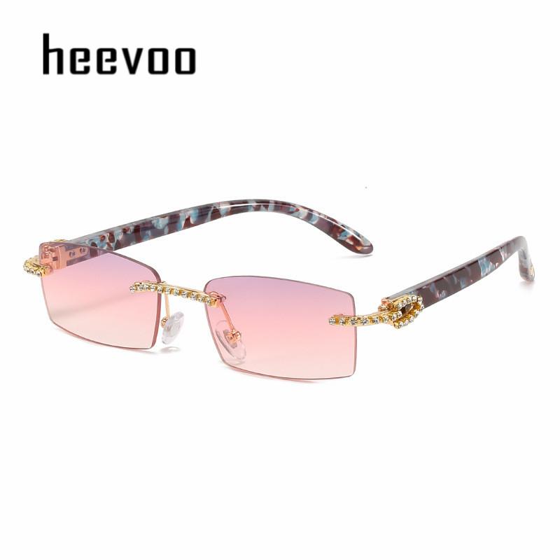 New Lady Small Rimless Square Diamonds Sunglasses Women Brand Fashion Rhinestone Gradient Rectangle Sun Glasses Female Uv400