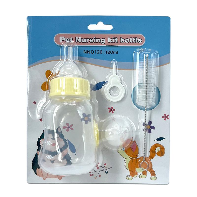 120ml Pet Nursing Kit Bottle For Newborn Kittens Puppies Small Animals With Brush And Nipple Set For Feeding Milk Water KTY