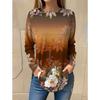 Women's Floral Print Long Sleeved T Shirts Casual and Fashionable Outdoor Round Neck Pullover Slim Fit T-shirt for Spring and Autumn Tops