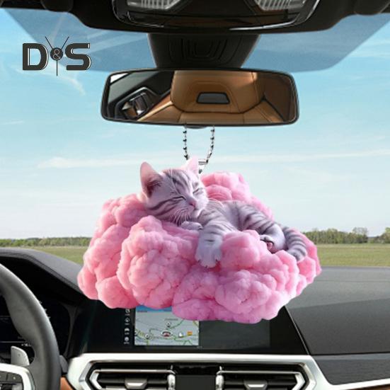Cat Pendant Rearview Mirror Ornament 2D Cat Whimsical Charm Auto Interior Car Pendant for Indoor Outdoor Decor Gift for Loved Ones