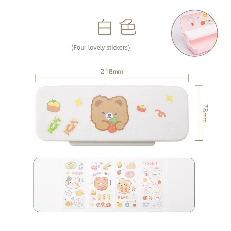 

Grade Three Class Two Multi-Functional Reading Rack Pencil Case Student Boys and Girls Stationery Box Erasable Whiteboard Self-Discipline Clock-in K Double Pen Case-White