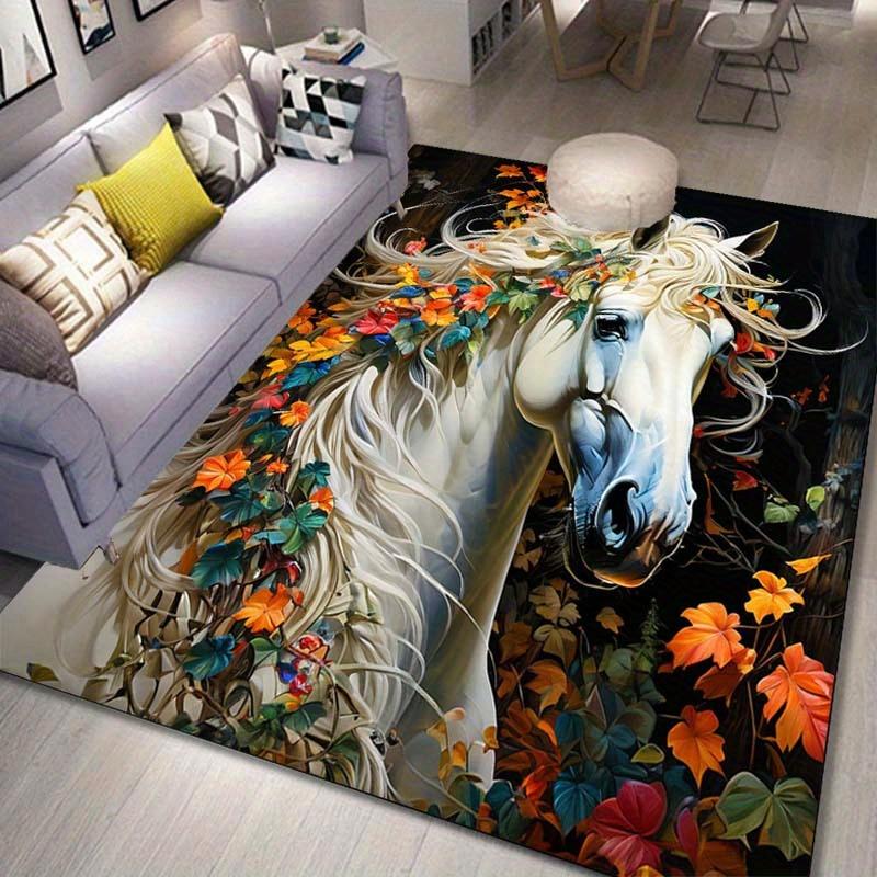 Elegant Horse Floral Rug for Living Room Decor - Unique Artistic Design, Soft Texture, Non-Slip Backing | Home Decor Trends