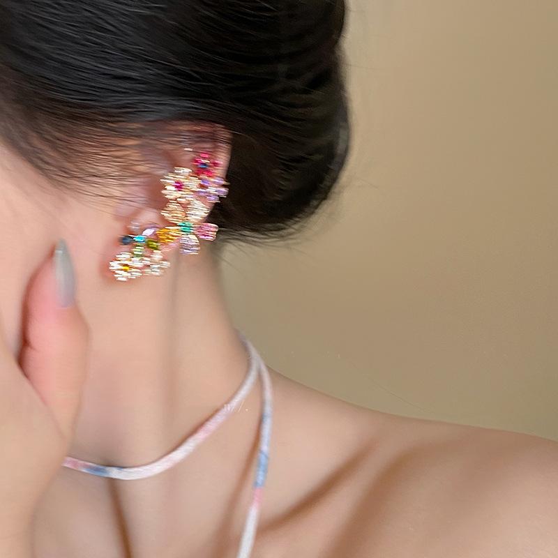 Fashion Sweet Waterdrop Flower Earrings Exquisite Romantic Colorful Zircon Flower Earrings For Women Girls Party Jewelry Gifts
