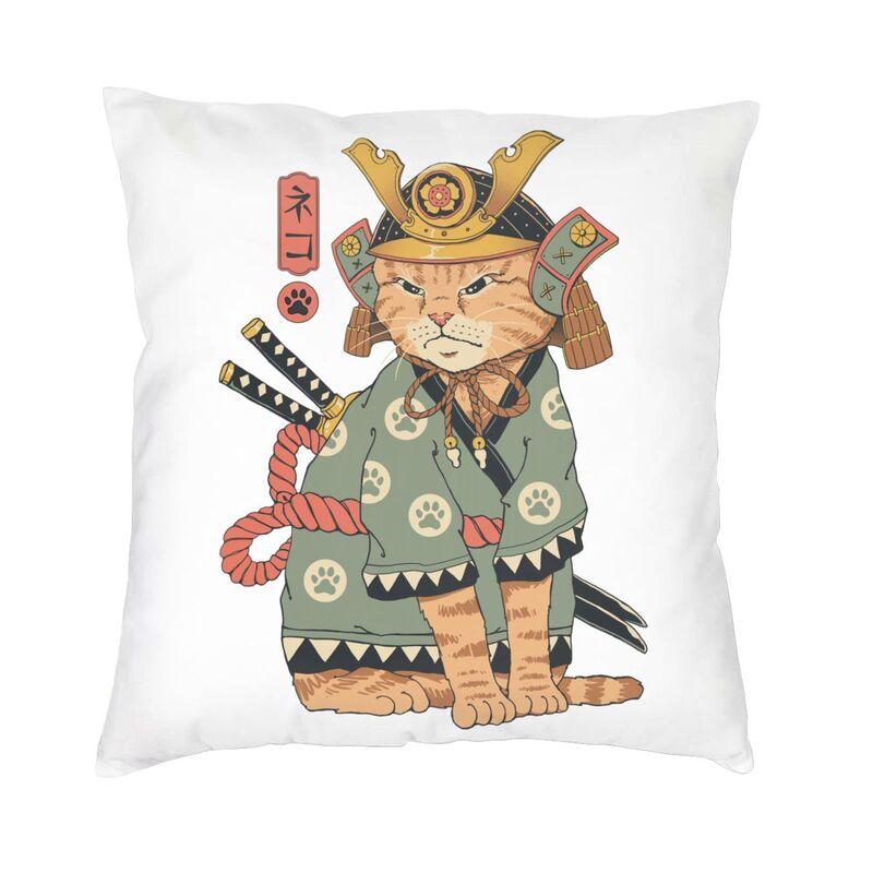 Funny Catana Feline Cat Cushion Cover 35x35 Cm Japanese Samurai Cat Dog Throw Pillow Cases Decoration Salon Sofa Chair Pillows
