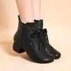 Fashion Elegant with Medium Heels Round Toe Ankle Boots for Women Leather Fleece-Lined Woman Short Shoes Autumn Winter New Rock Booties