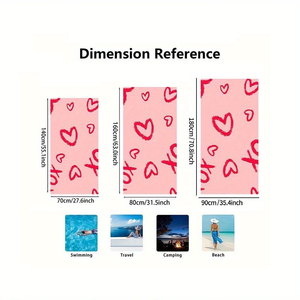 1pc Microfiber Beach Scarf Towel Pink Red Hearts Oversized Quick Dry Lightweight Travel Outdoors Fashion Gift for Her Summer