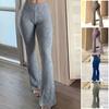 Yoga Pants Women Wide Leg Casual Trousers Elastic High Waist Hip-Hugging Style Solid Color Ribbed