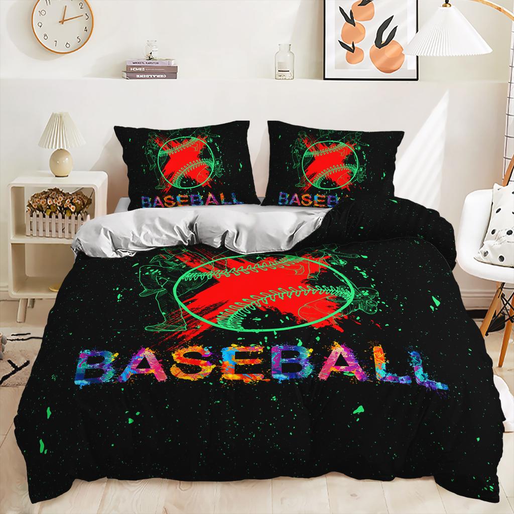 Baseball Sports Pattern Printing Quilt Cover Pillowcase 3D Digital Printing Three-Piece Set