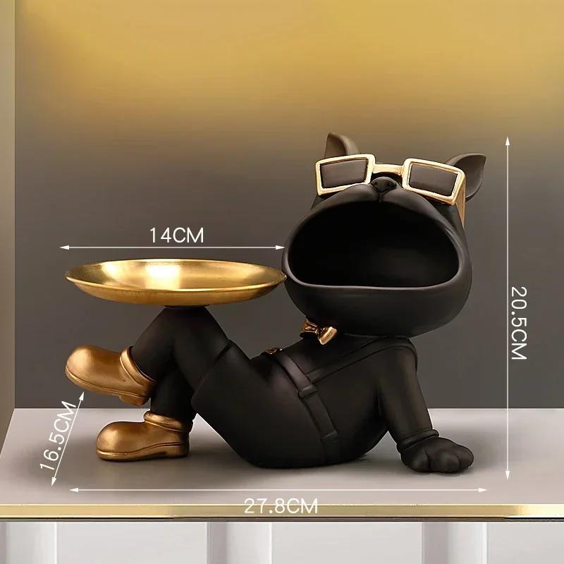Resin Dog Statue Living Room Decor Dog Sculpture Table Tray Ornaments French Bulldog Figurine for Home Interior Desk Decoration
