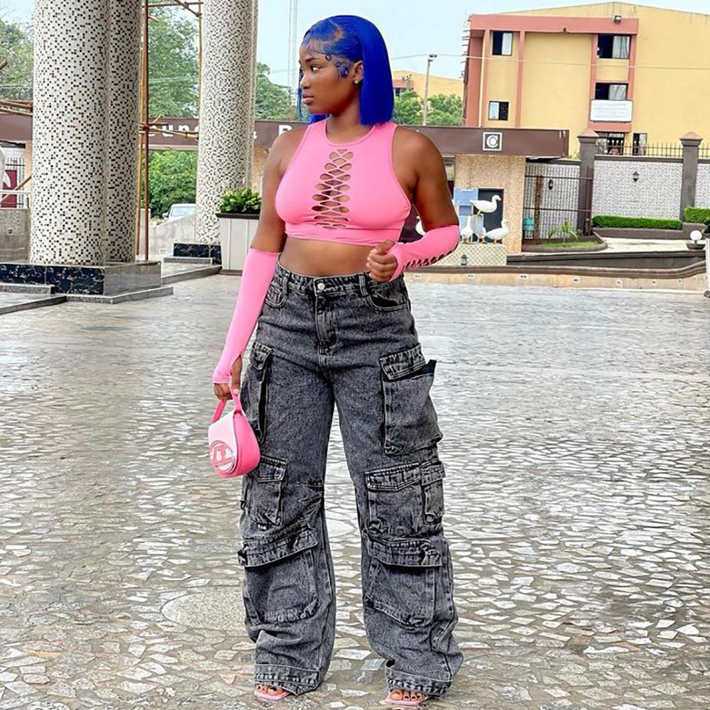 

2023 Женские прямые джинсовые брюки XXXL чёрный