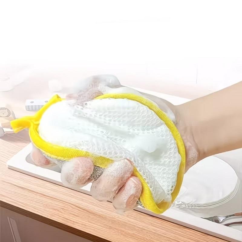 3-Pack Double-Sided Sponge Scrubber Pads - 2-in-1 Pot Scrubbers & Oil-Free Dish Cloths for Kitchen Household Cleaning