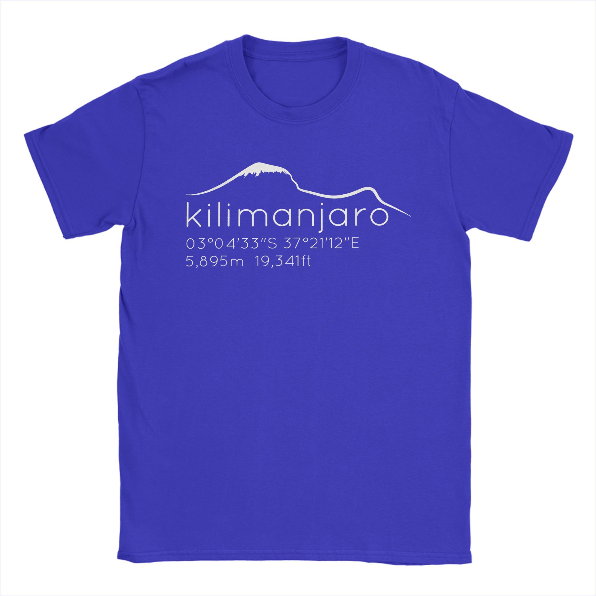 Lucky starfish Top Casual Kilimanjaro met Lat Long Hoogte T-shirt Heren Ronde Hals Katoenen T-shirts Grafisch Berg Korte Mouw Tee Print Kleding L