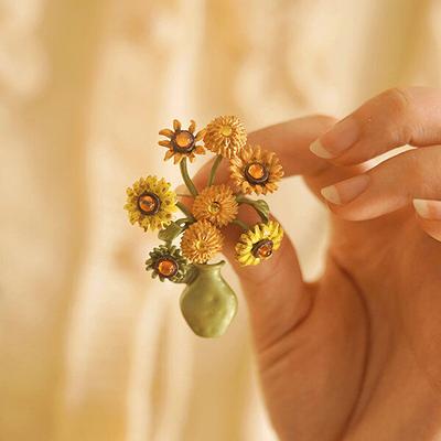 Broche Pin Corsage de Cristal con Flor de Girasol Retro Joyería de Fiesta para Mujer Regalo