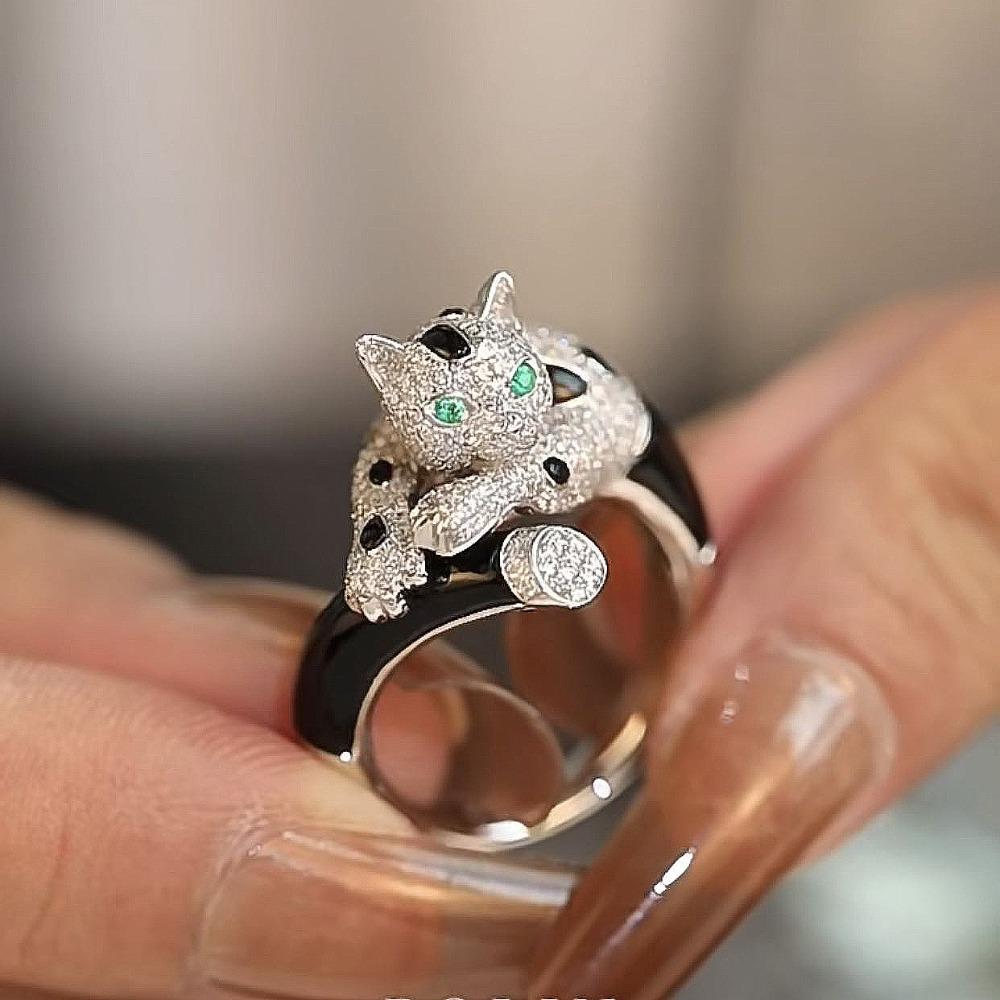 Adjustable Open Leopard Ring for Women Luxury Style Micro Paved Full Diamond Panther Ring Elegant Jewelry