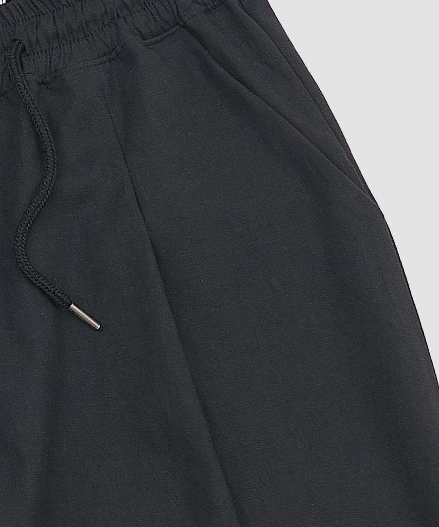 PAPERBOY Linen Bio Pintuck Half Pants - Black