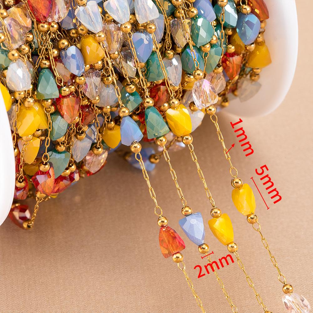 1meter Stainless Steel Beaded Chain Colorful Gravel Stone Triangle Bead Chains for Necklaces Bracelets DIY Boho Jewelry Making