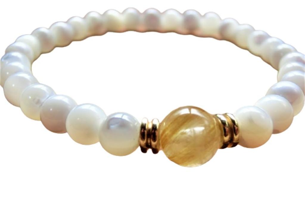Kanaishi in the wealth of your Gold Rutilated Quartz and Bracelet for Natural 8mm and 6mm Crushed Approximately 17cm Size for [Bring future!]