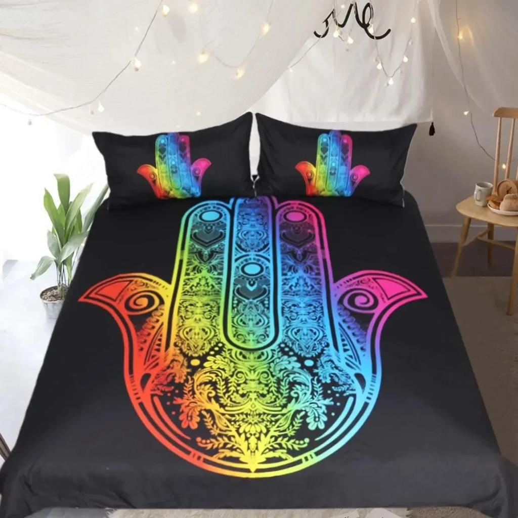 Gold Hamsa Hand Boho Chic Mandala Comfortable Duvet Quilt Cover Pillowcase Bedding Set Children Bedroom Decoration Home Textile