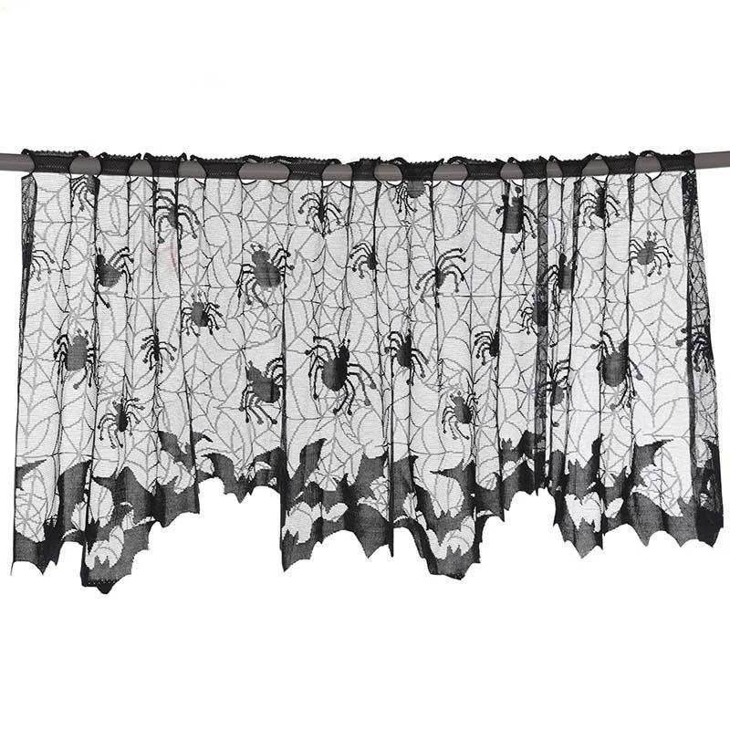 1pcs Halloween Curtain 60*20inch Black Lace Bat Spider Web Curtain for Living Room Halloween Decoration Party Supplies