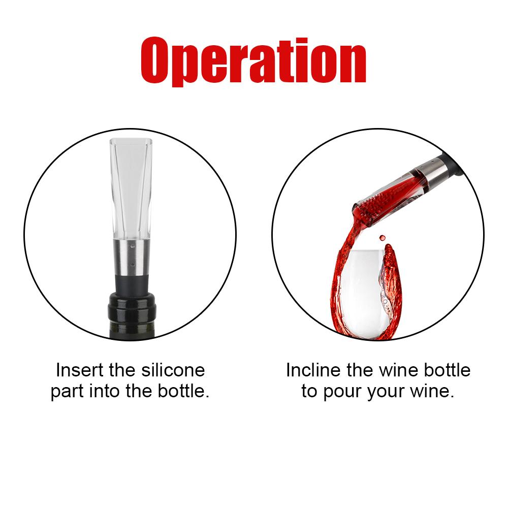 2 IN 1 Wine Decanter Mini Wine Filter Air Intake Bottle Pourer Aerator Fast Decanter Stainless Steel Kitchen Gadgets Universal Portable