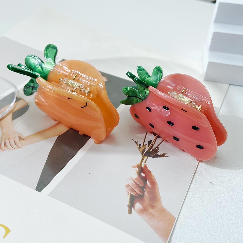 Korean  Sweet Lovely Fruit Strawberry Pineapple Peach Carrot Hair Clip Claw Fashion Acetate Shark Clip