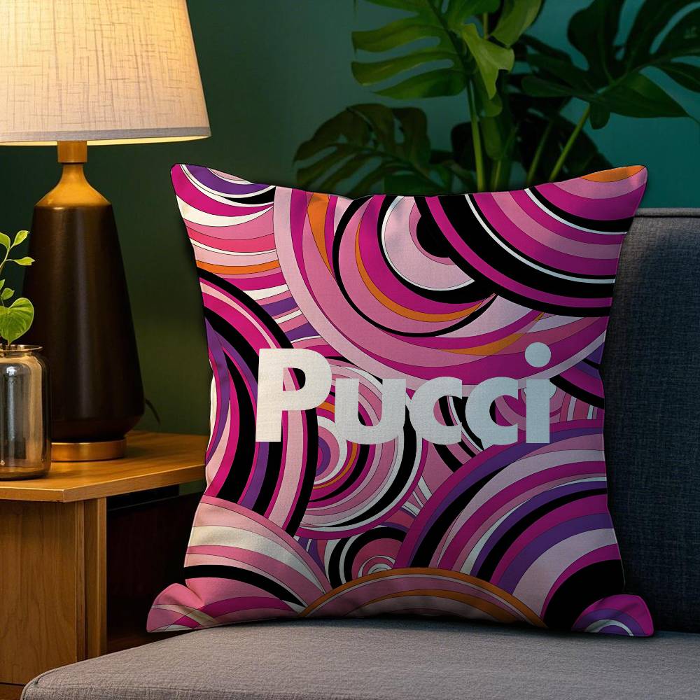 fashion EE-Emilio logo P-Pucci brand Pillow Case Anti-dustmite Pillowcase Invisible zipper silky short plush Sofa cushion cover