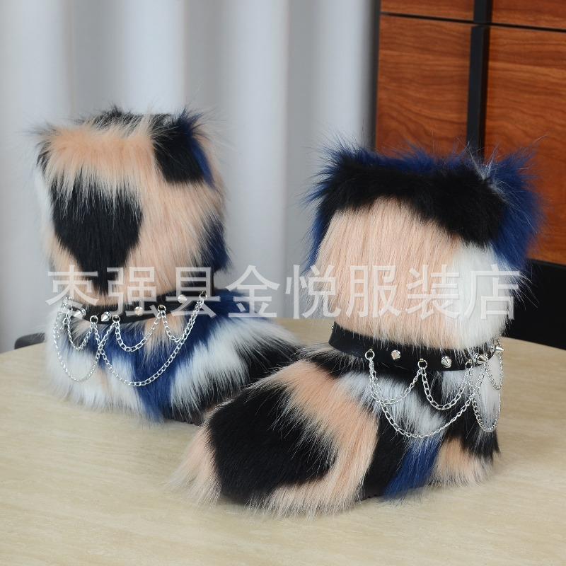 Fox Fur Snow Boots Autumn and Winter Warm and Cold Thickened Medium Tube Imitation Fur Boots Fashion Wool Boots