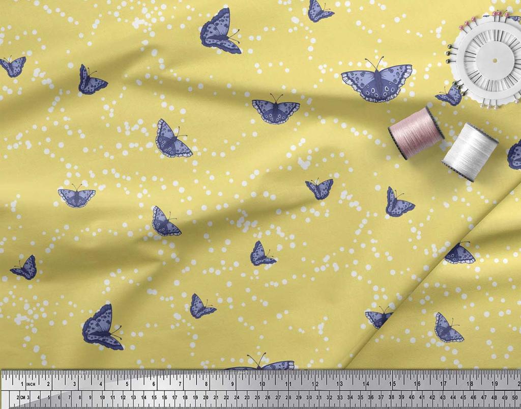 Soimoi Red Japan Crepe Satin Fabric Dot & Butterfly Print Fabric by the metre 42 Inch