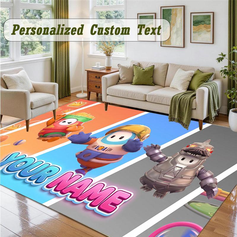 Crystal Velvet Square Rug Custom NameFall Guys Pattern Non Slip Home Floor Decor Rug