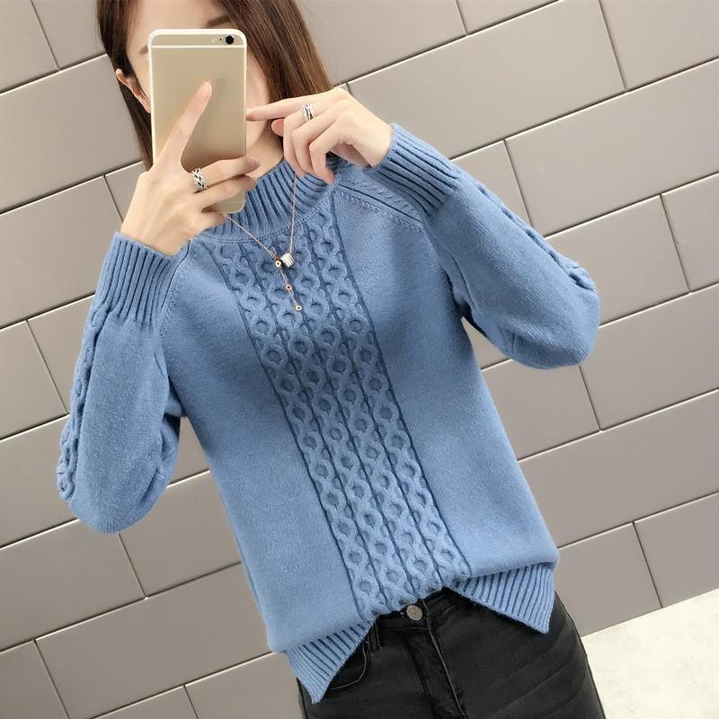 Pletený svetr pro ženy s polovičním vysokým límcem, volný svetr, svetr se středním límcem, pulovr, podzimní a zimní móda, podzimní a zimní top