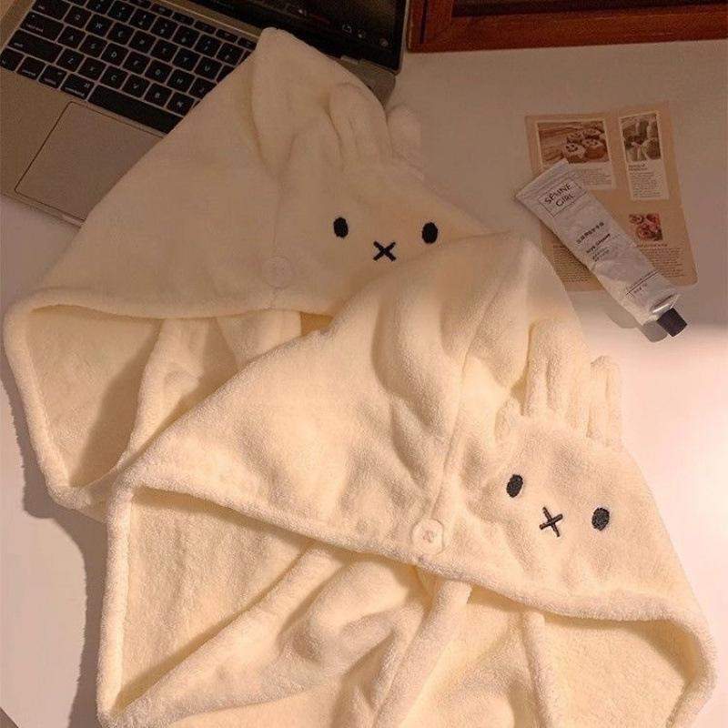 Women Hair Drying Hat Quick-Dry Hair Towel 1Pc Bunny Ears Coral Fleece Super Absorbent Turban Hair Dry Cap
